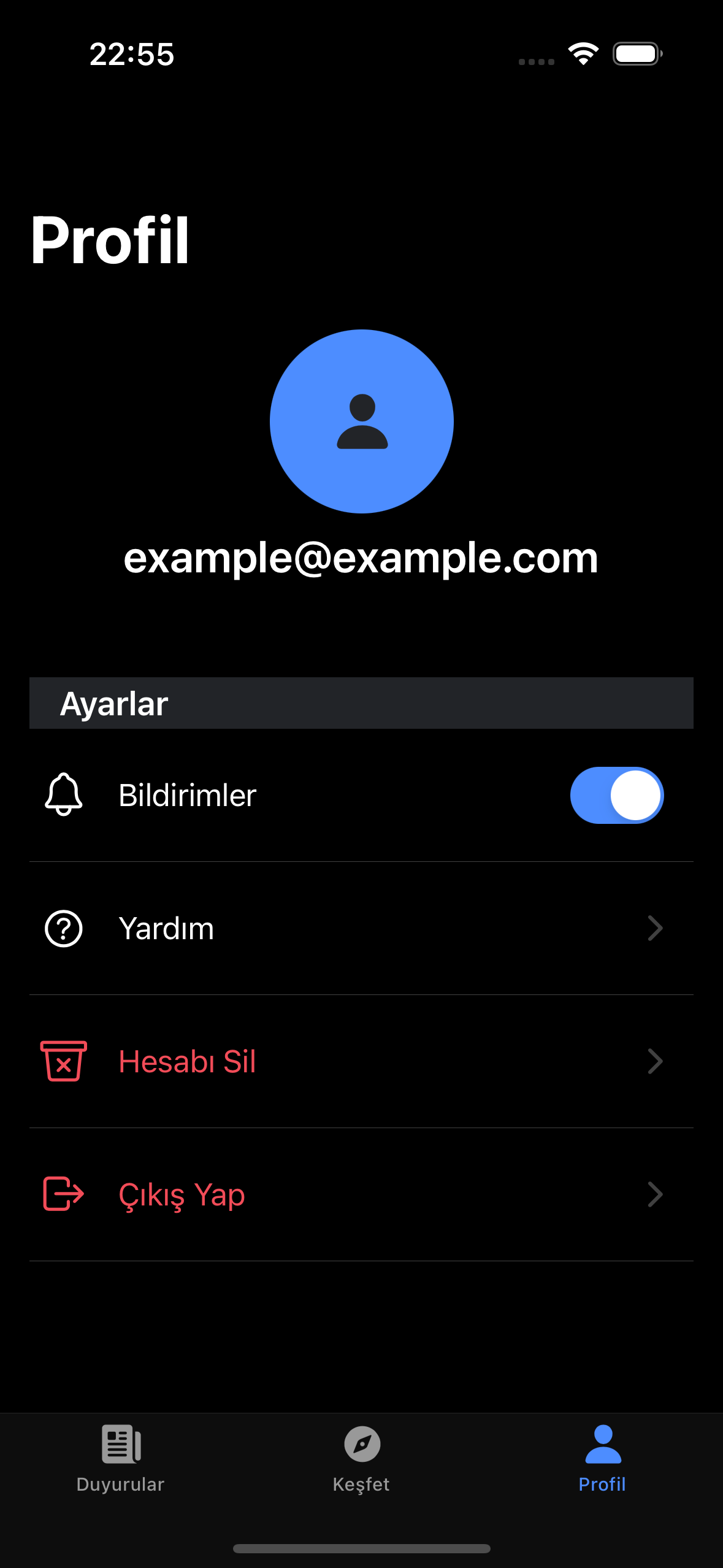 Profil sayfası - Ayarlar ve bildirim tercihleri